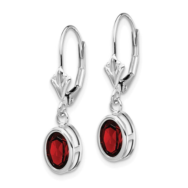 14k White Gold 7x5mm Oval Garnet Leverback Earrings