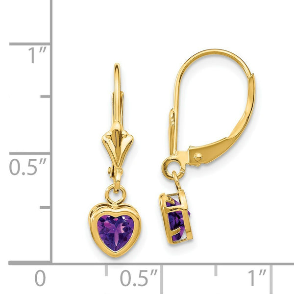 14K Yellow Gold 5mm Heart Amethyst Earrings