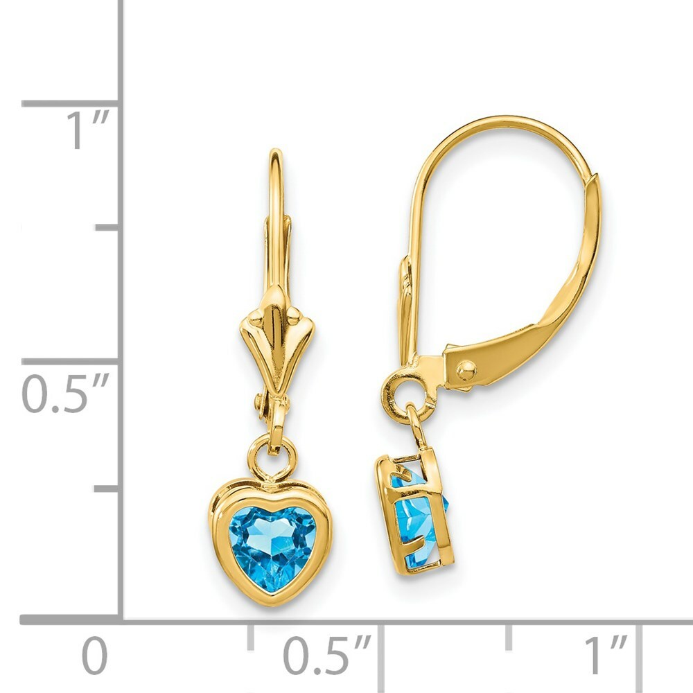 14K Yellow Gold 5mm Heart Blue Topaz Earrings