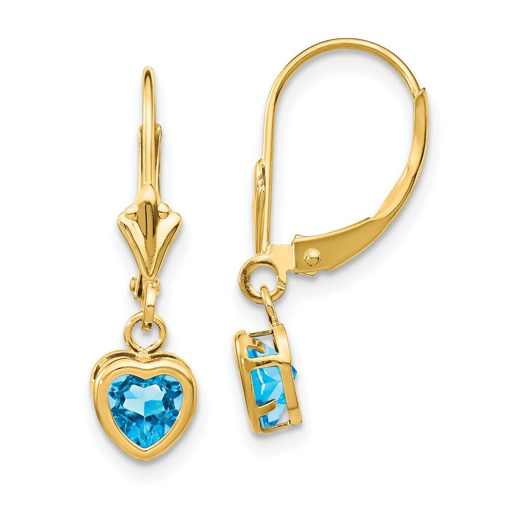 14K Yellow Gold 5mm Heart Blue Topaz Earrings