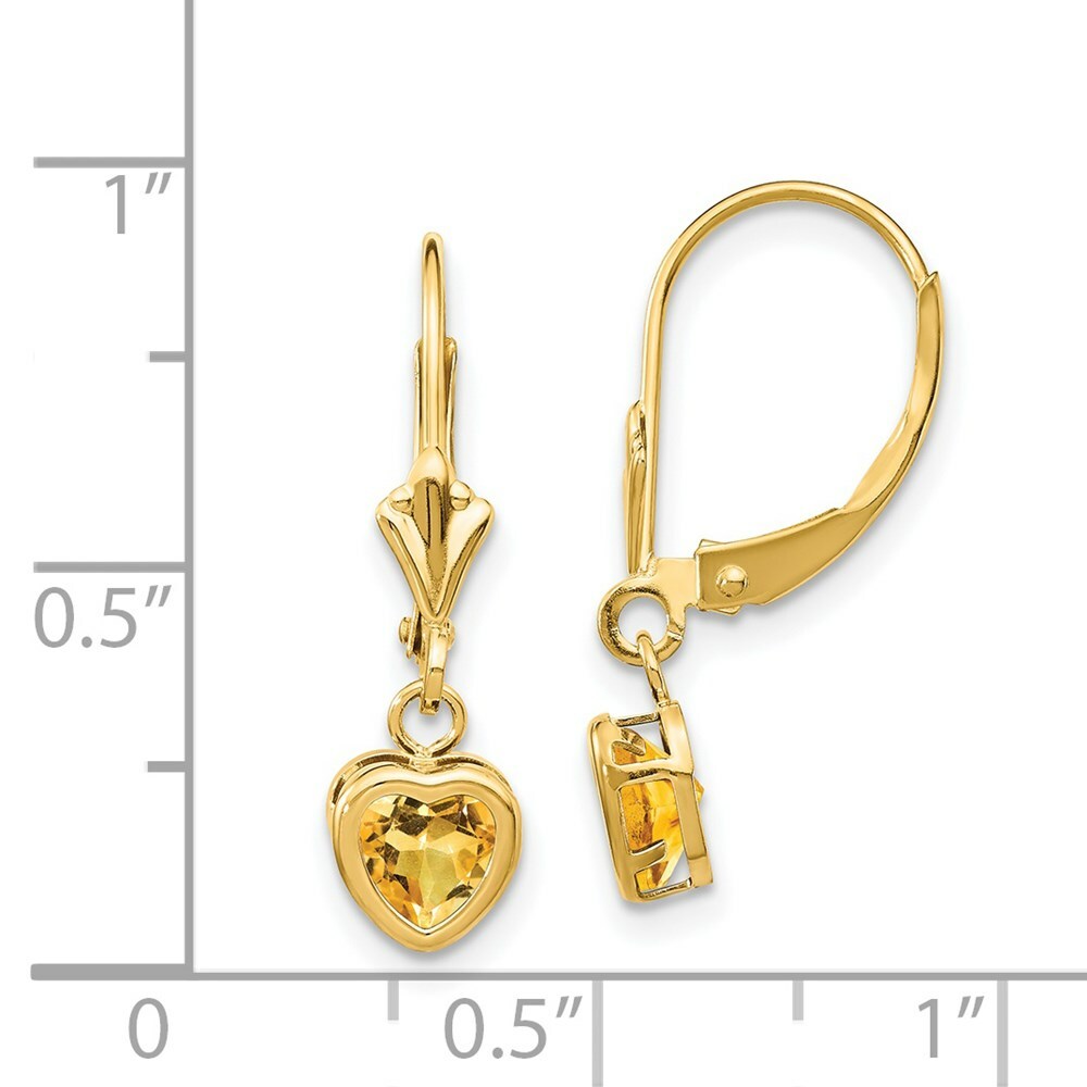14K Yellow Gold 5mm Heart Citrine Earrings