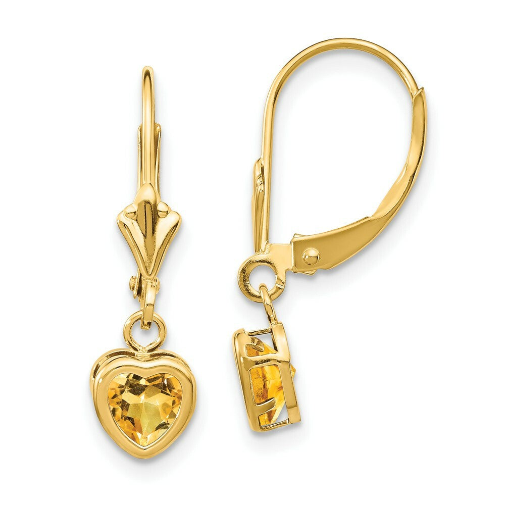 14K Yellow Gold 5mm Heart Citrine Earrings