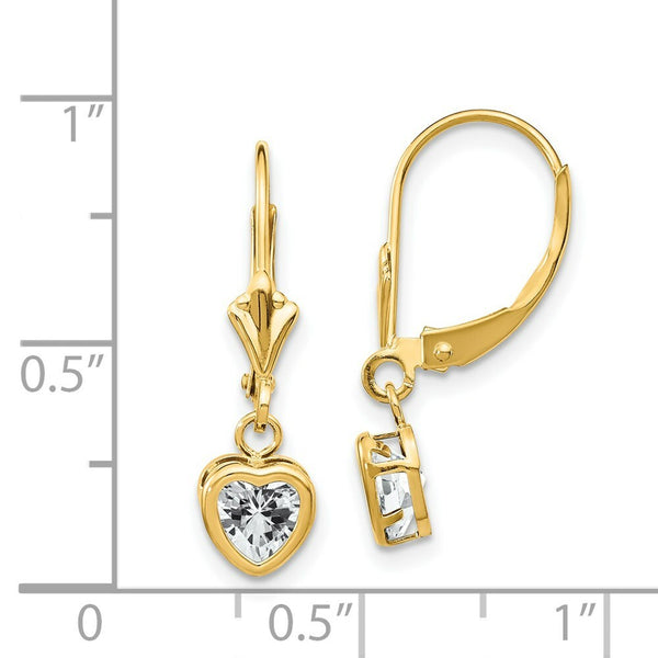 14K Yellow Gold 5mm Heart Cubic Zirconia Earrings