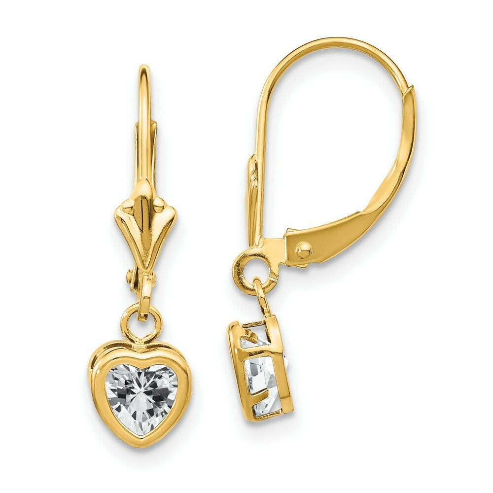 14K Yellow Gold 5mm Heart Cubic Zirconia Earrings