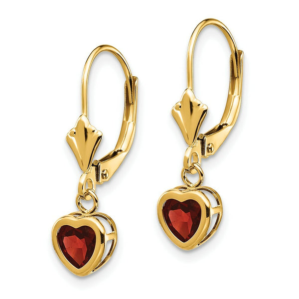 14K Yellow Gold 5mm Heart Garnet Earrings