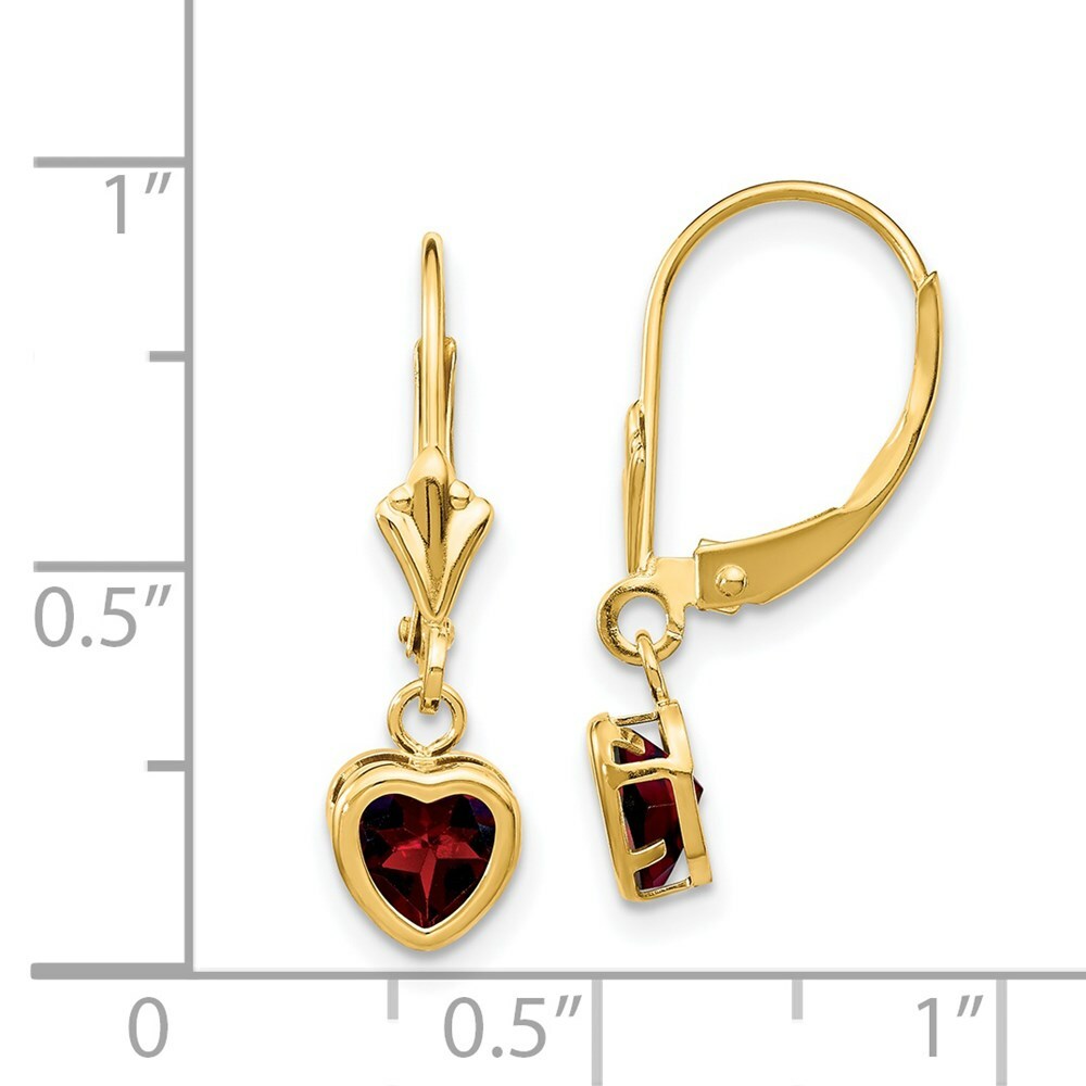 14K Yellow Gold 5mm Heart Garnet Earrings