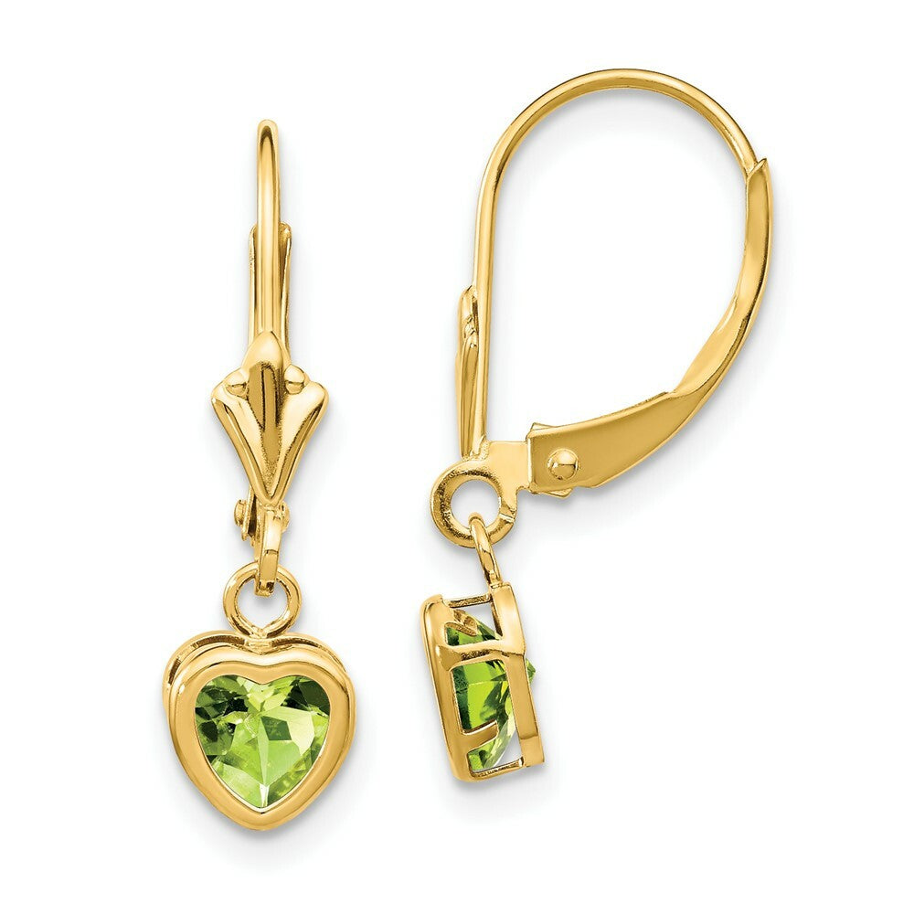 14K Yellow Gold 5mm Heart Peridot Earrings