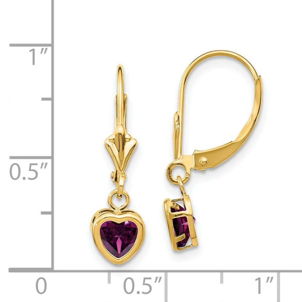 14K Yellow Gold 5mm Heart Rhodolite Garnet Earrings