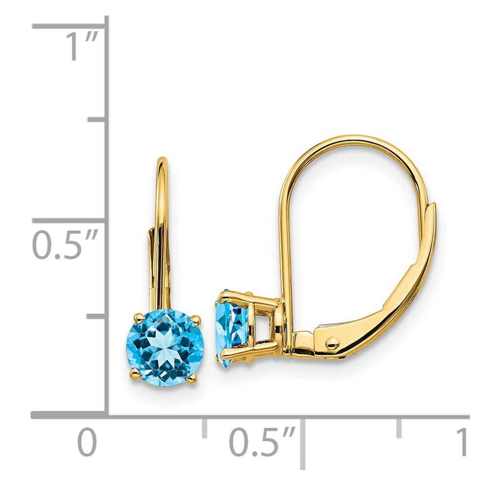 14K Yellow Gold 5mm Blue Topaz Leverback Earrings