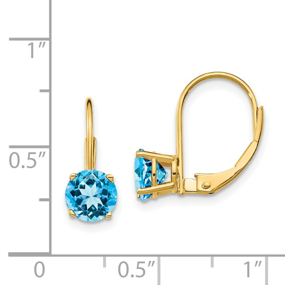 14K Yellow Gold 6mm Blue Topaz Leverback Earrings
