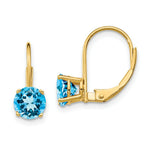Load image into Gallery viewer, 14K Yellow Gold 6mm Blue Topaz Leverback Earrings
