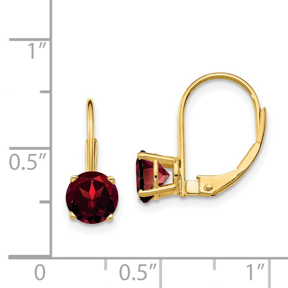 14K Yellow Gold 6mm Garnet Leverback Earrings