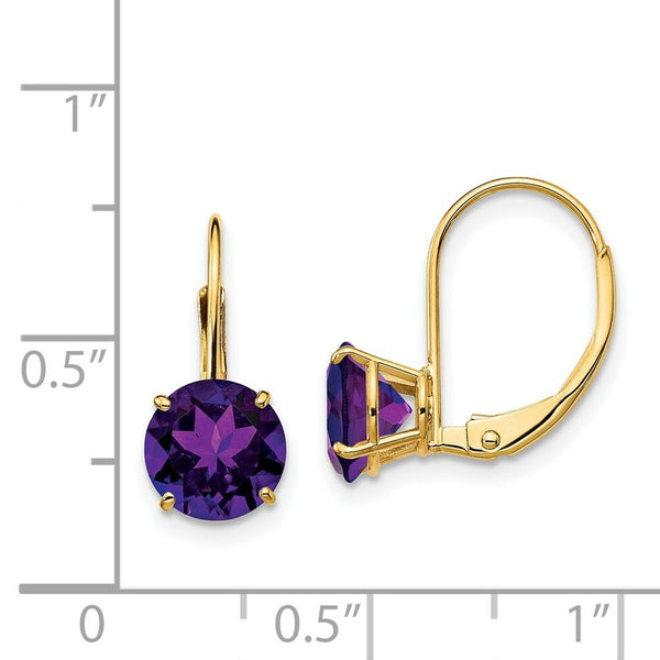 14K Yellow Gold 7mm Amethyst Leverback Earrings