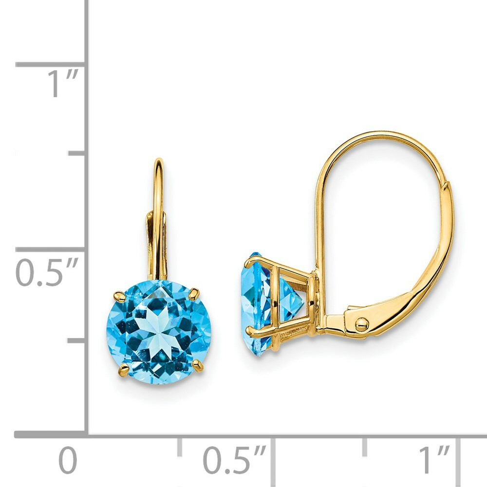 14K Yellow Gold 7mm Blue Topaz Leverback Earrings