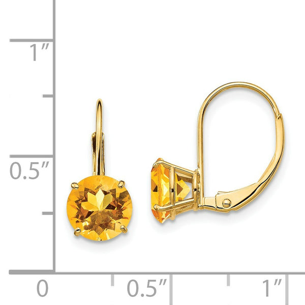 14K Yellow Gold 7mm Citrine Leverback Earrings