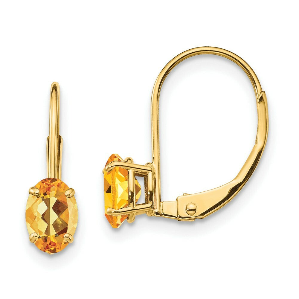 14K Yellow Gold 6x4mm Oval Citrine Leverback Earrings