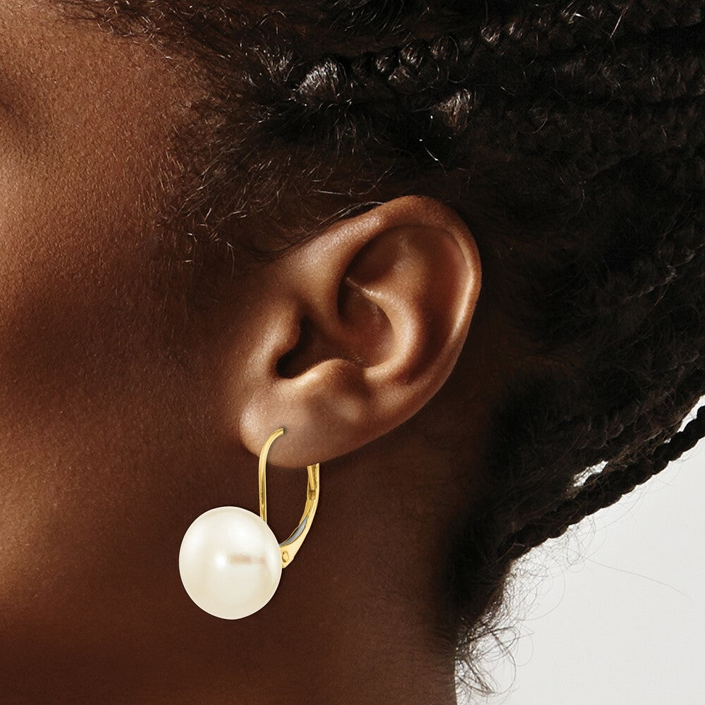 14K 10mm-11mm Freshwater Cultured Pearl White Button Earrings