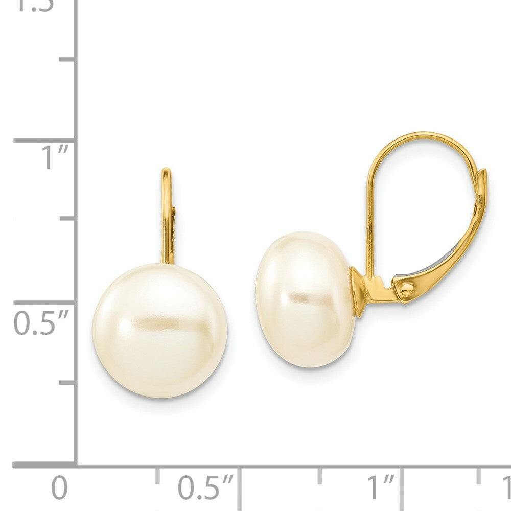 14K 10mm-11mm Freshwater Cultured Pearl White Button Earrings