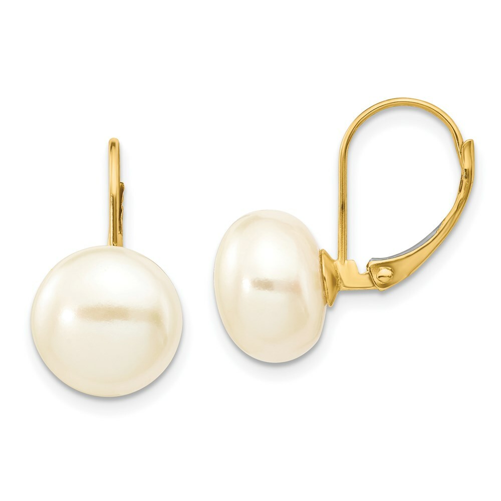 14K 10mm-11mm Freshwater Cultured Pearl White Button Earrings