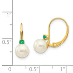 Load image into Gallery viewer, 14K 6-6.5mm White Freshwater Cultured Pearl &amp; .07ct. Emerald Leverback Ear
