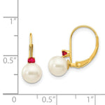 Load image into Gallery viewer, 14K 6-6.5mm White Freshwater Cultured Pearl &amp; .10ct. Ruby Leverback Ear
