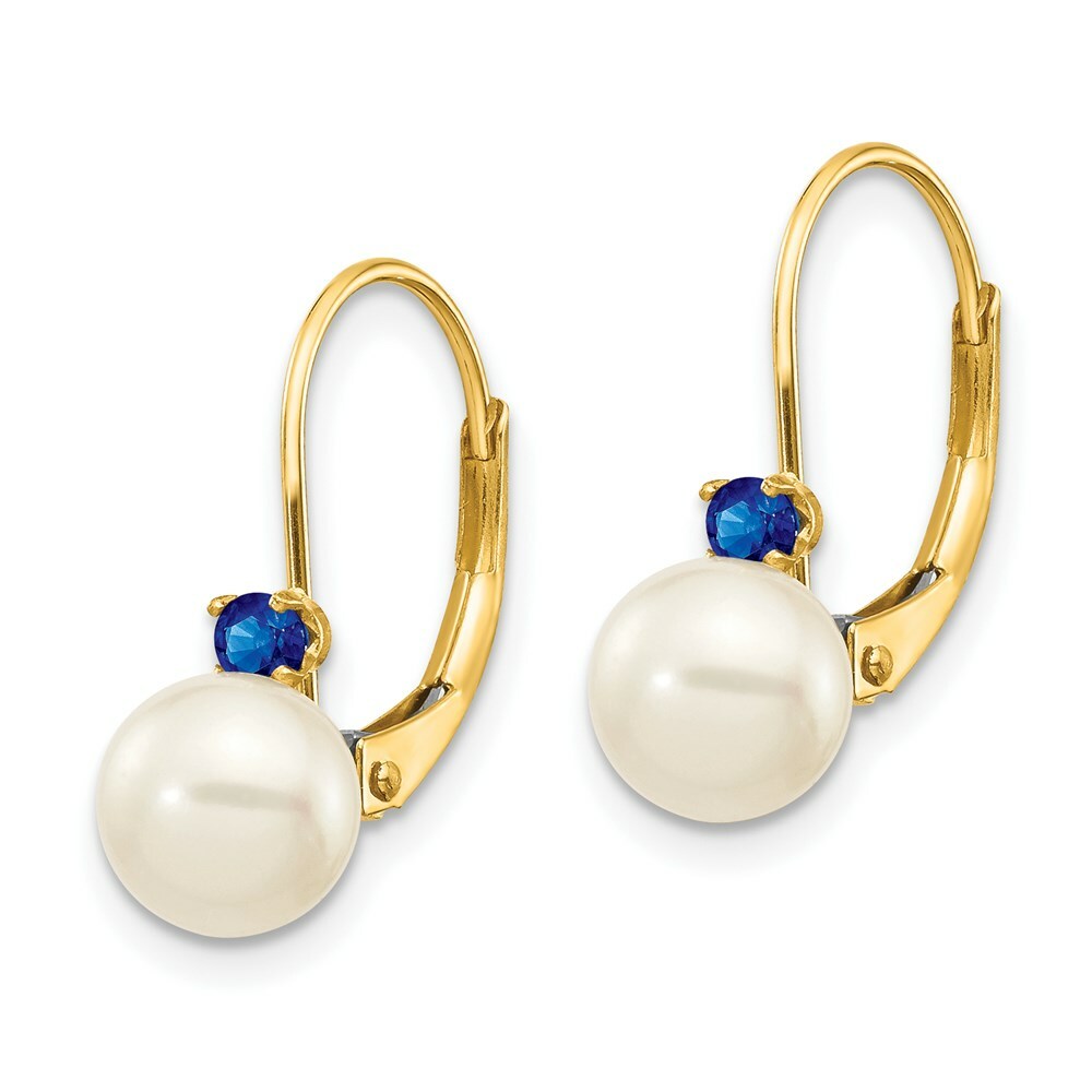 14K 6-6.5mm White Freshwater Cultured Pearl & .10ct. Sapphire Leverback Ear