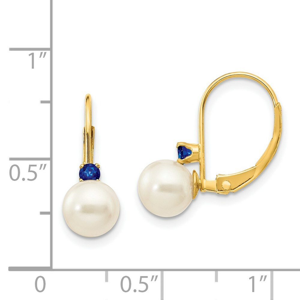 14K 6-6.5mm White Freshwater Cultured Pearl & .10ct. Sapphire Leverback Ear