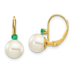 Load image into Gallery viewer, 14K 7-7.5mm White Freshwater Cultured Pearl &amp; .09ct. Emerald Leverback Ear
