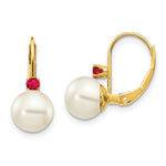 Load image into Gallery viewer, 14K 7-7.5mm White Freshwater Cultured Pearl &amp; .13ct. Ruby Leverback Ear
