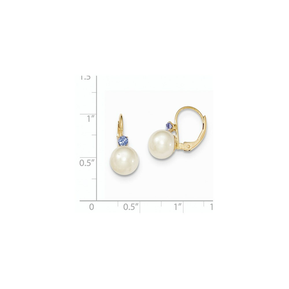14K 7-7.5mm White Freshwater Cultured Pearl Tanzanite Leverback Earrings