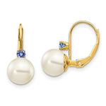 Load image into Gallery viewer, 14K 7-7.5mm White Freshwater Cultured Pearl Tanzanite Leverback Earrings
