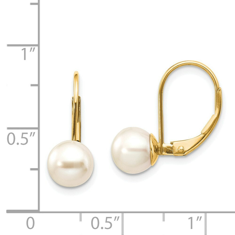 14K 7mm Freshwater Cultured Pearl Leverback Earrings
