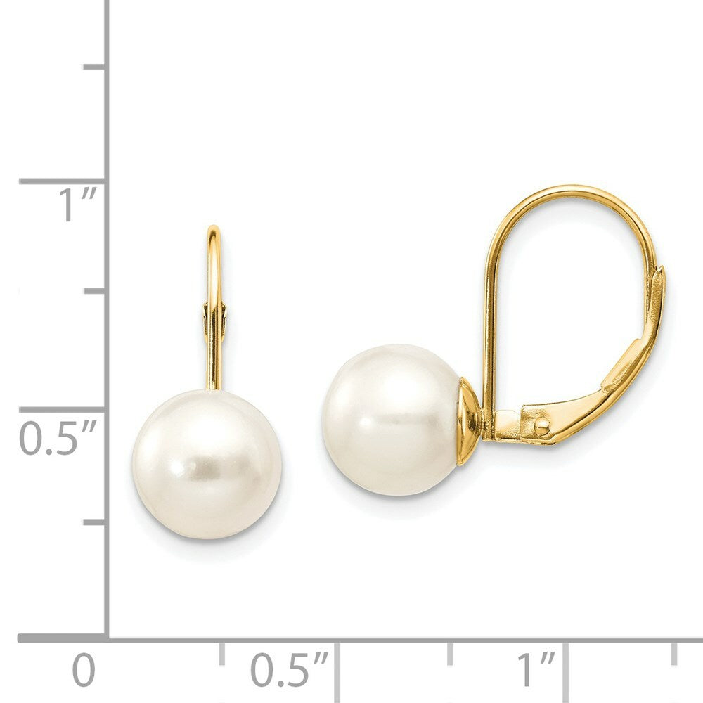 14K 8mm Freshwater Cultured Pearl Leverback Earrings