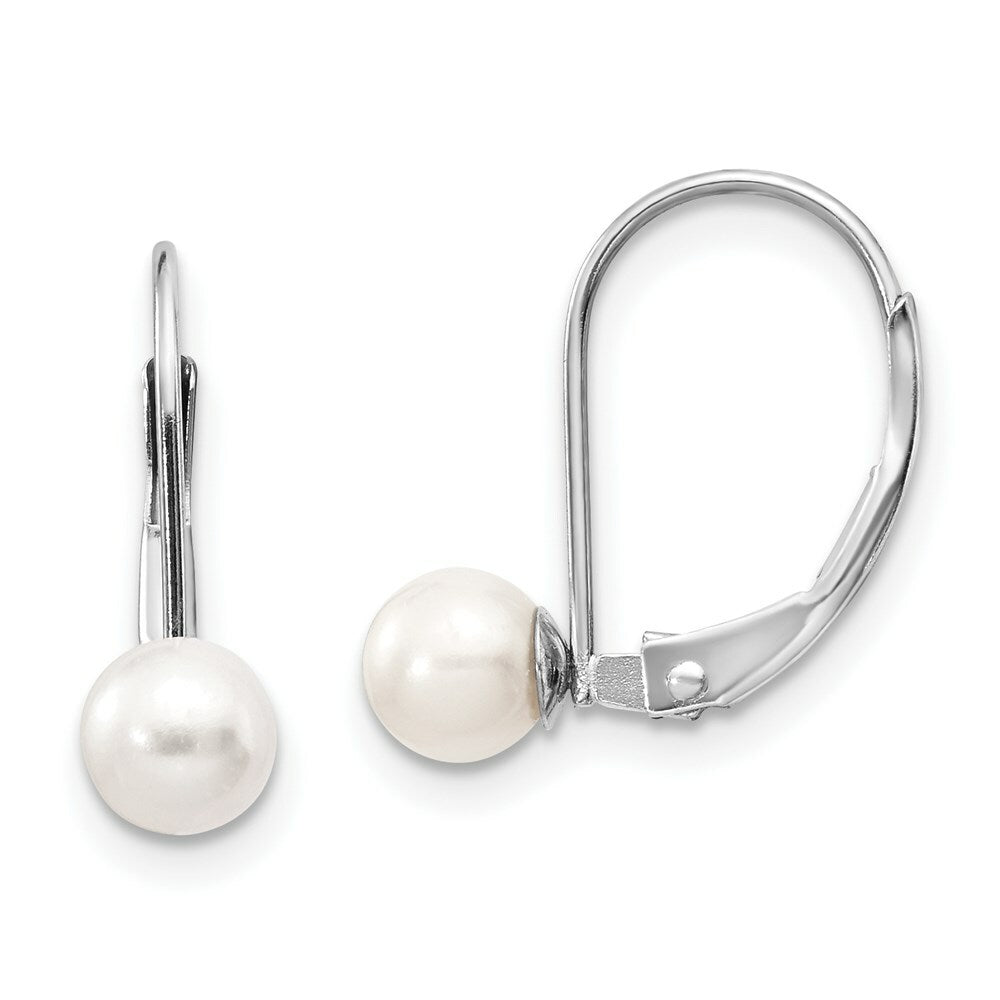 14K White Gold 5mm Freshwater Cultured Pearl Leverback Earrings