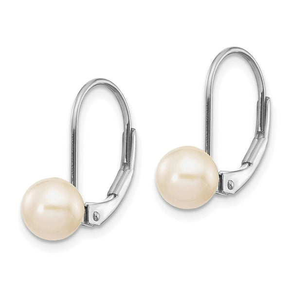 14K White Gold 6mm Freshwater Cultured Pearl Leverback Earrings