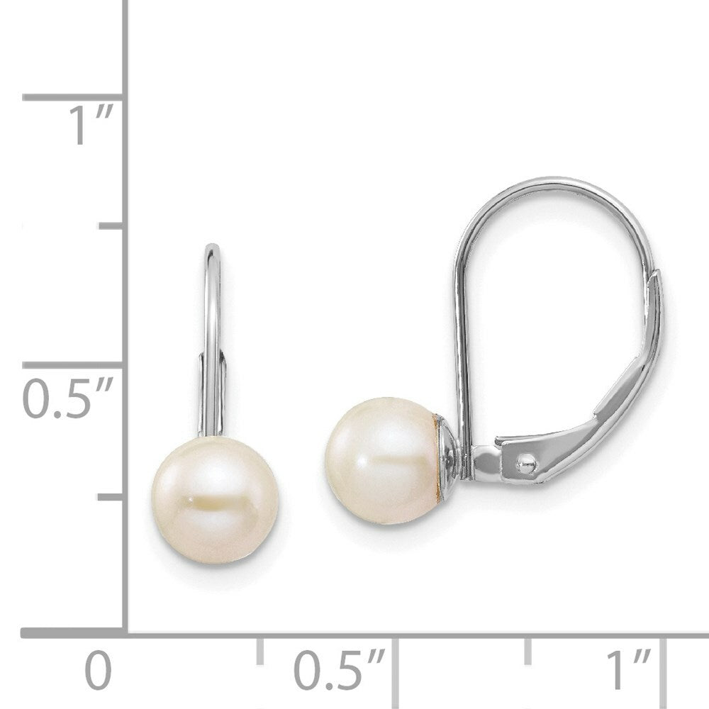 14K White Gold 6mm Freshwater Cultured Pearl Leverback Earrings