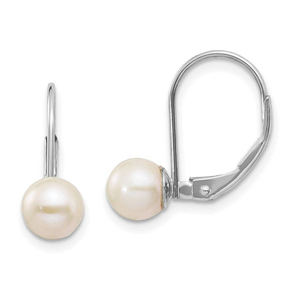 14K White Gold 6mm Freshwater Cultured Pearl Leverback Earrings