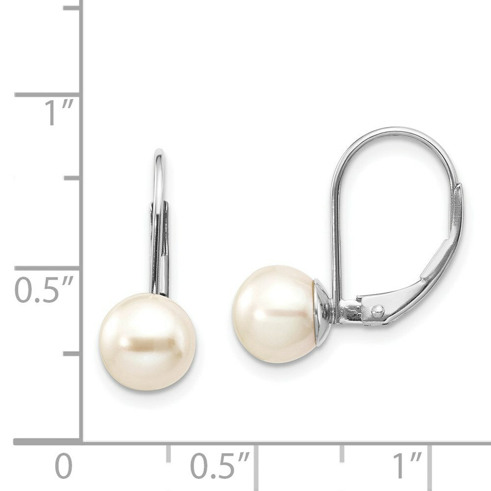 14K White Gold 7mm Freshwater Cultured Pearl Leverback Earrings