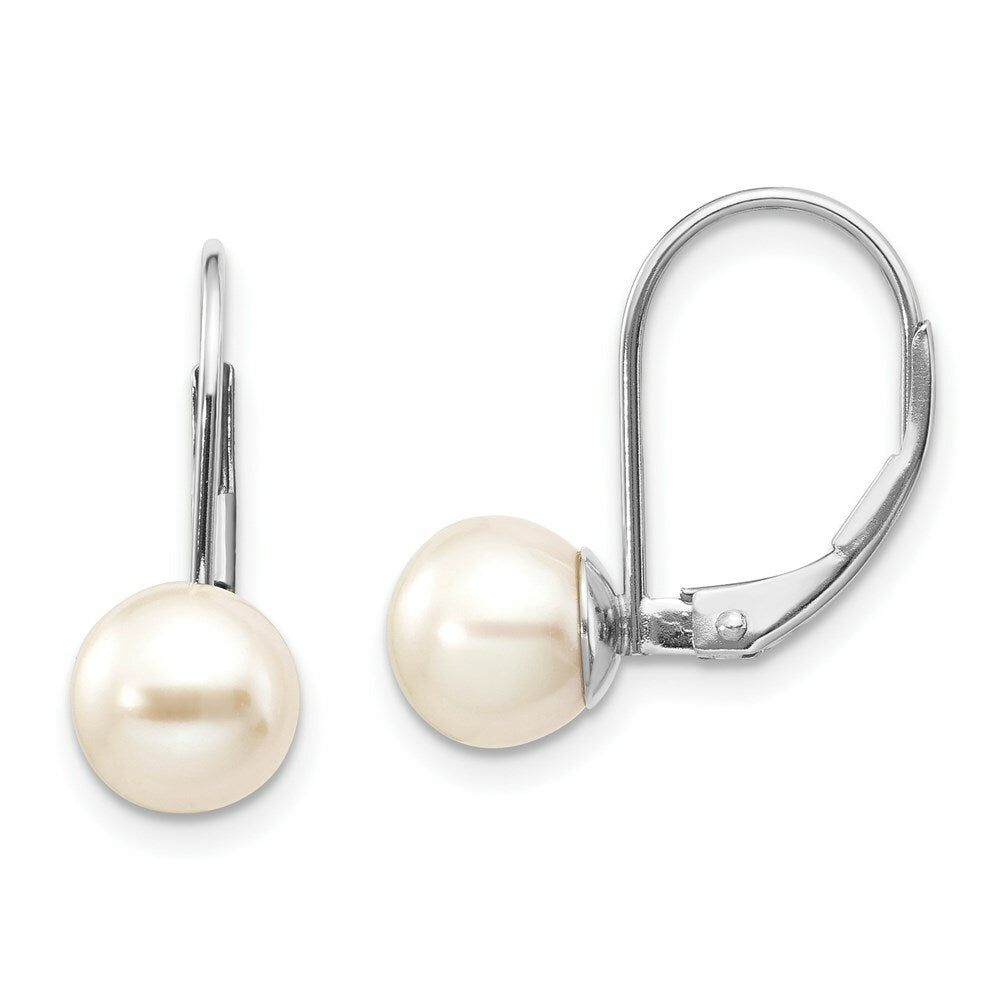 14K White Gold 7mm Freshwater Cultured Pearl Leverback Earrings