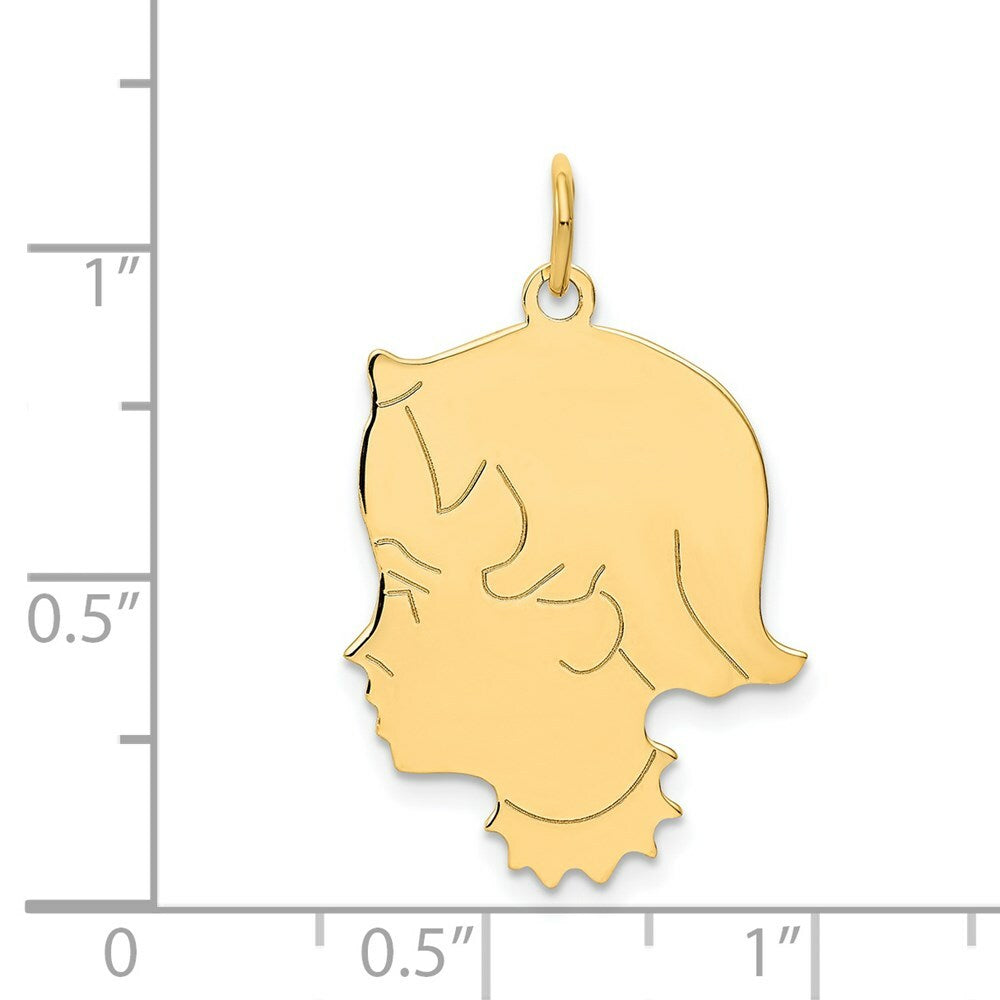 14K Yellow Gold Girl Head Engravable Charm 20mm width