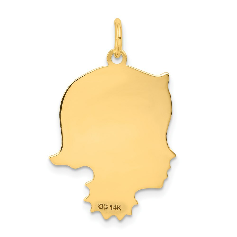 14K Yellow Gold Girl Head Engravable Charm 20mm width