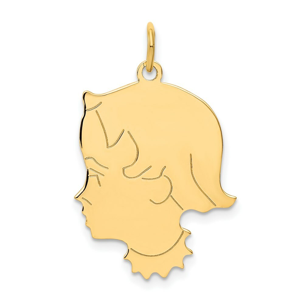 14K Yellow Gold Girl Head Engravable Charm 20mm width