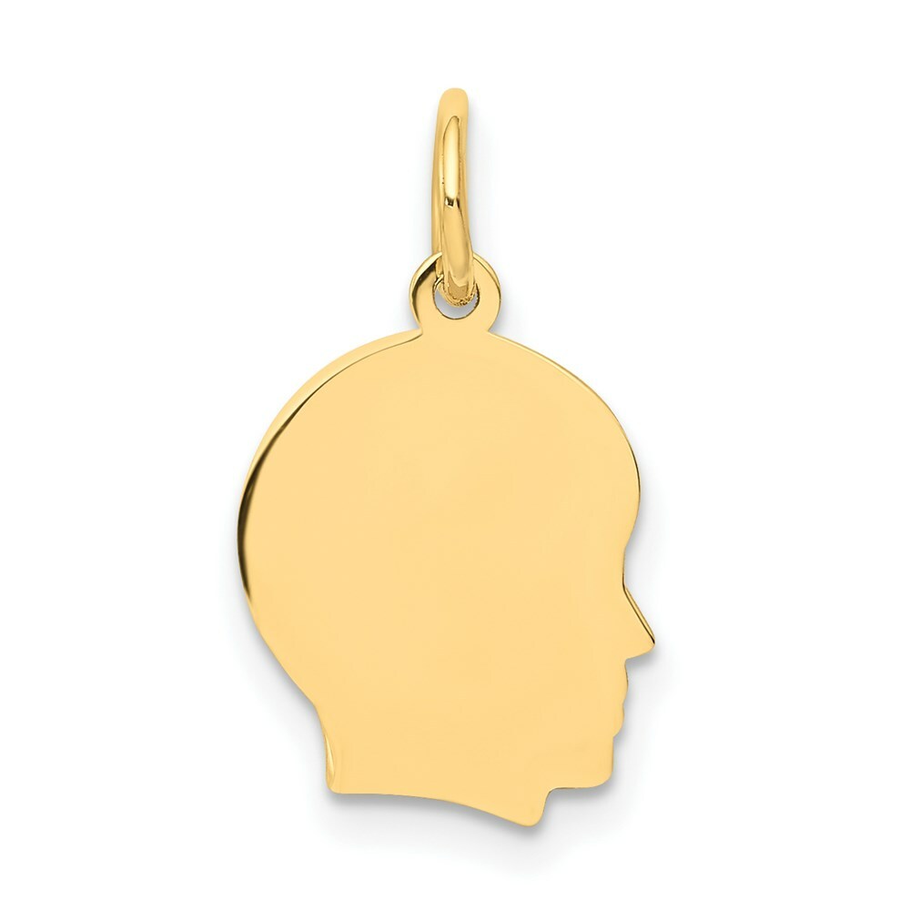 14K Yellow Gold Plain Small .011 Gauge Facing Right Engravable Boy Head Charm 18mm length