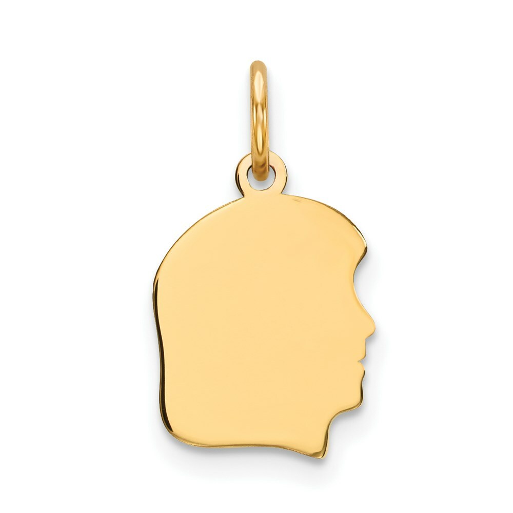 14K Yellow Gold Plain Small .011 Gauge Facing Right Engravable Girl Head Charm 18mm length