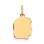 Load image into Gallery viewer, 14K Yellow Gold Plain Small .011 Gauge Facing Right Engravable Girl Head Charm 18mm length

