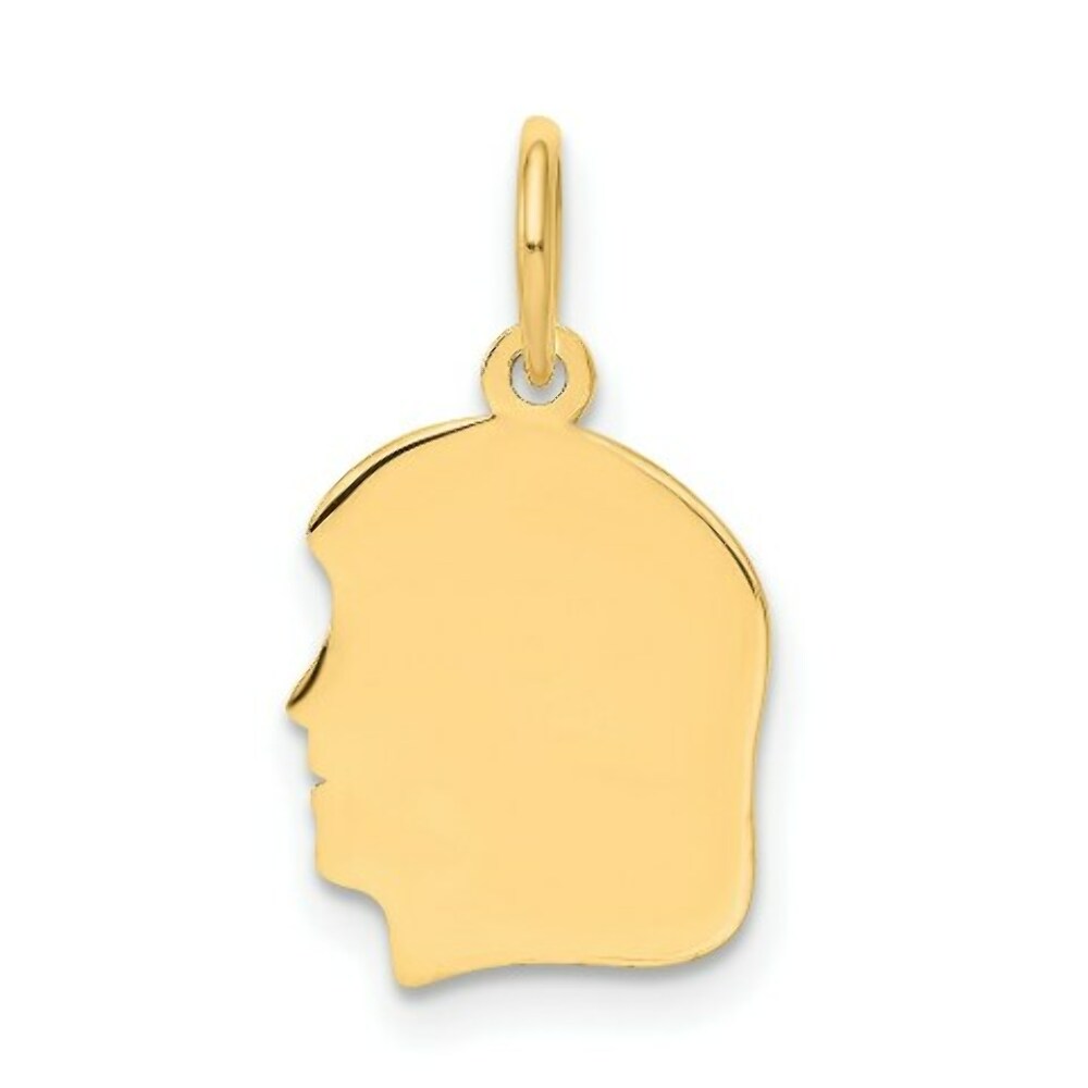 14K Yellow Gold Plain Small .035 Gauge Facing Left Engravable Girl Head Charm 18mm length