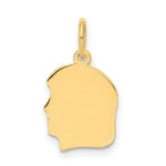 Load image into Gallery viewer, 14K Yellow Gold Plain Small .027 Gauge Facing Left Engravable Girl Head Charm 18mm length
