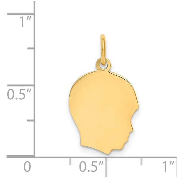 14K Yellow Gold Plain Medium .035 Gauge Facing Right Engravable Boy Head Charm 21mm length