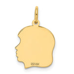 Load image into Gallery viewer, 14K Yellow Gold Plain Medium .018 Gauge Facing Right Engravable Girl Head Charm 21mm length
