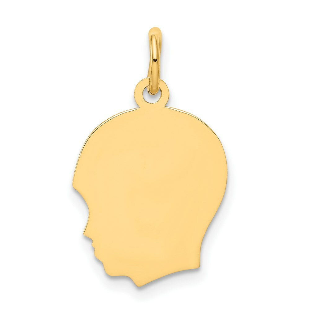 14K Yellow Gold Plain Medium .018 Gauge Facing Left Engravable Boy Head Charm 21mm length